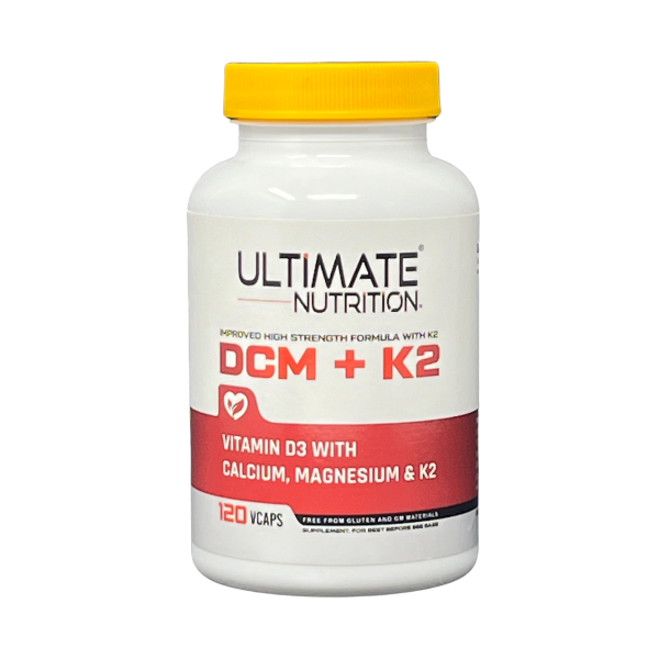 Ultimate Nutrition DCM plus K2 Vitamin D3 with Calcium Magnesium and K2 120 capsules for bone and immune health